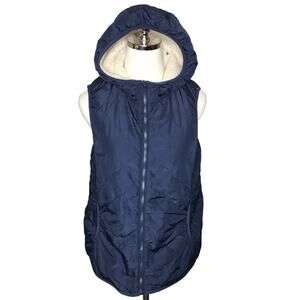 Entro Size Medium Quilted Faux Fur Lined Hooded Vest-Snap Pockets-Zip Front